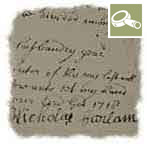 Signature of 'Nicholas Farlam' on his 1718 will